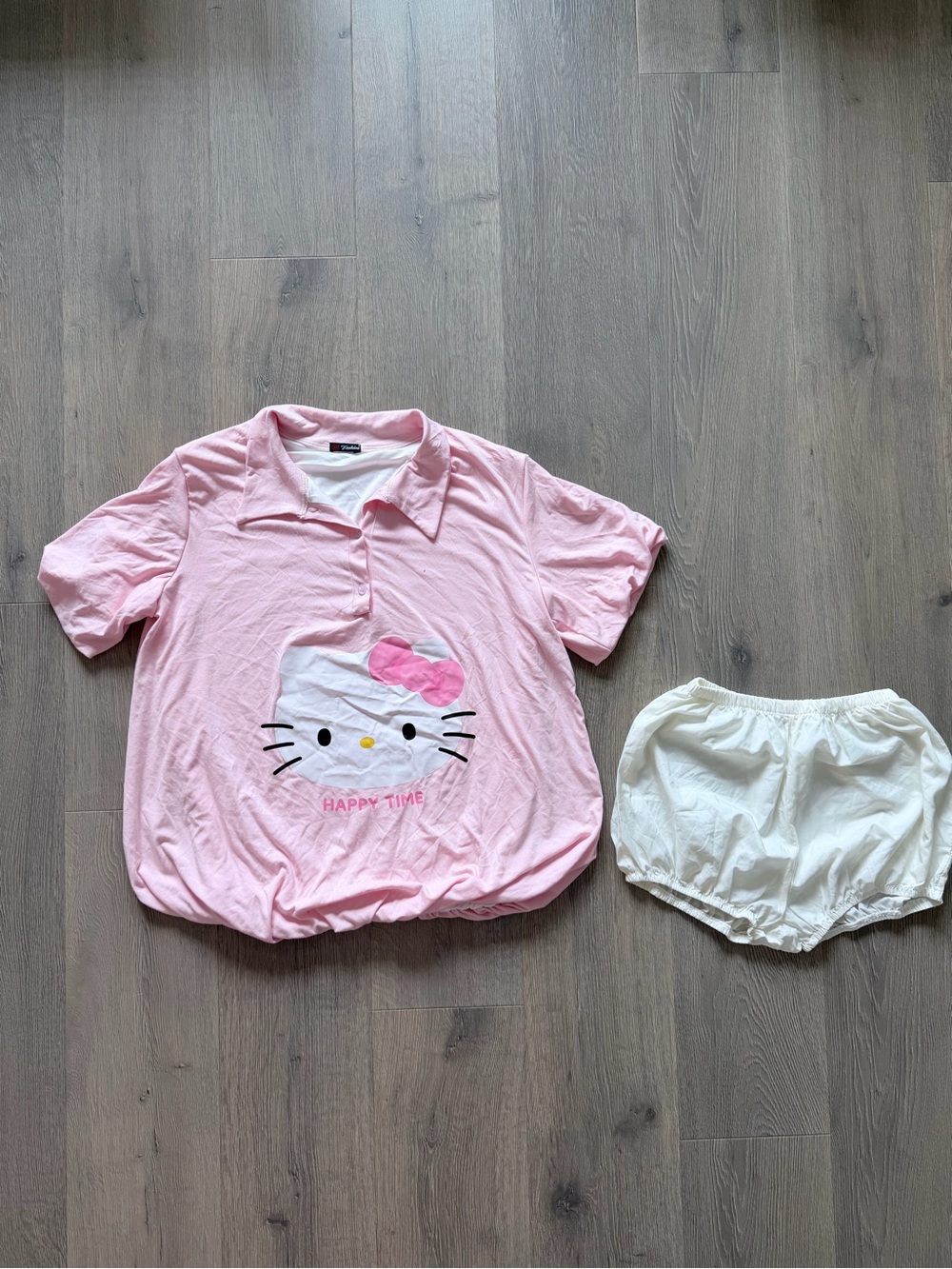 Cute Hello Kitty Pink Polo Bubble Mini Dress w/ Safety Shorts Kawaii Coquette Se
